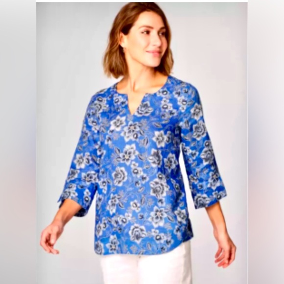 J Jill Blue Floral NWOT  Love Linen Top - Picture 1 of 5